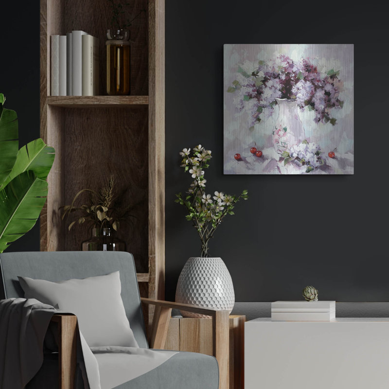 Art mural en métal luxueux «Lilacs» par Alexander Gunin, 24 po x 24 po
