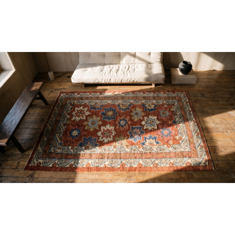 Rustic Antique Caucasian Tribal Floral Pattern Seychour Rug