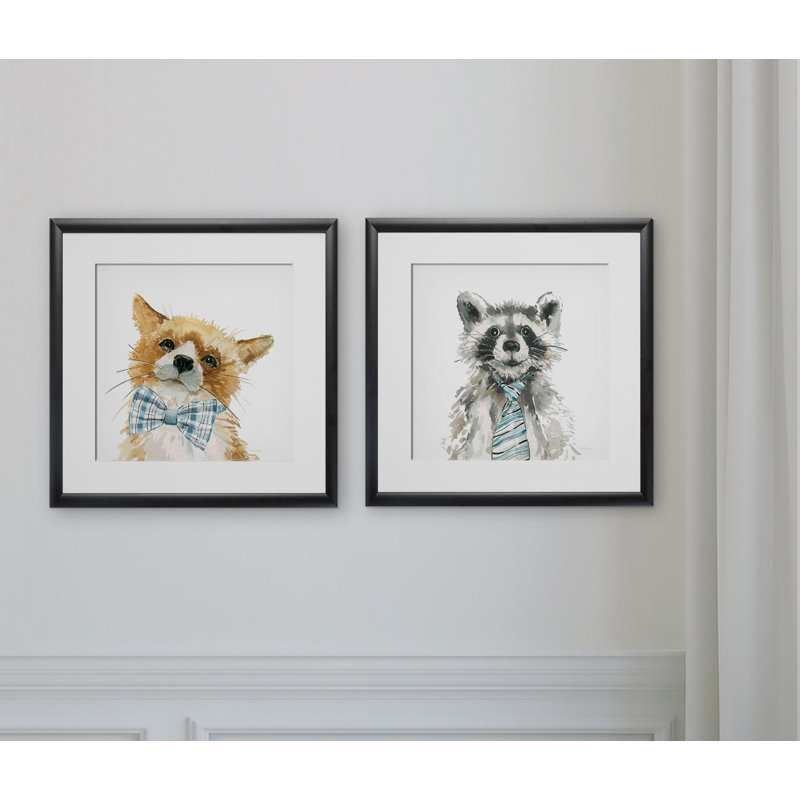 « jolie critter fox », ensemble de 2 reproductions encadrées, Cadre noir