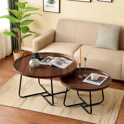 Table basse Nesting, table de salon centrale de 20 po + 28 po avec design cannelé, table d'appoint moderne