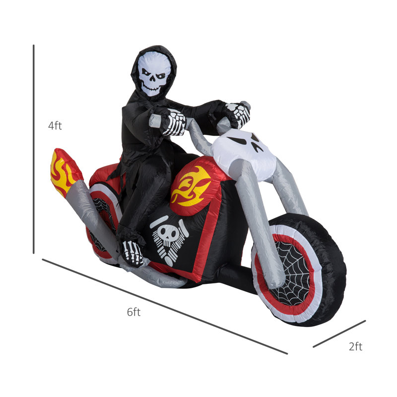 Moto gonflable illuminée d'Halloween gonflable Grim Reaper