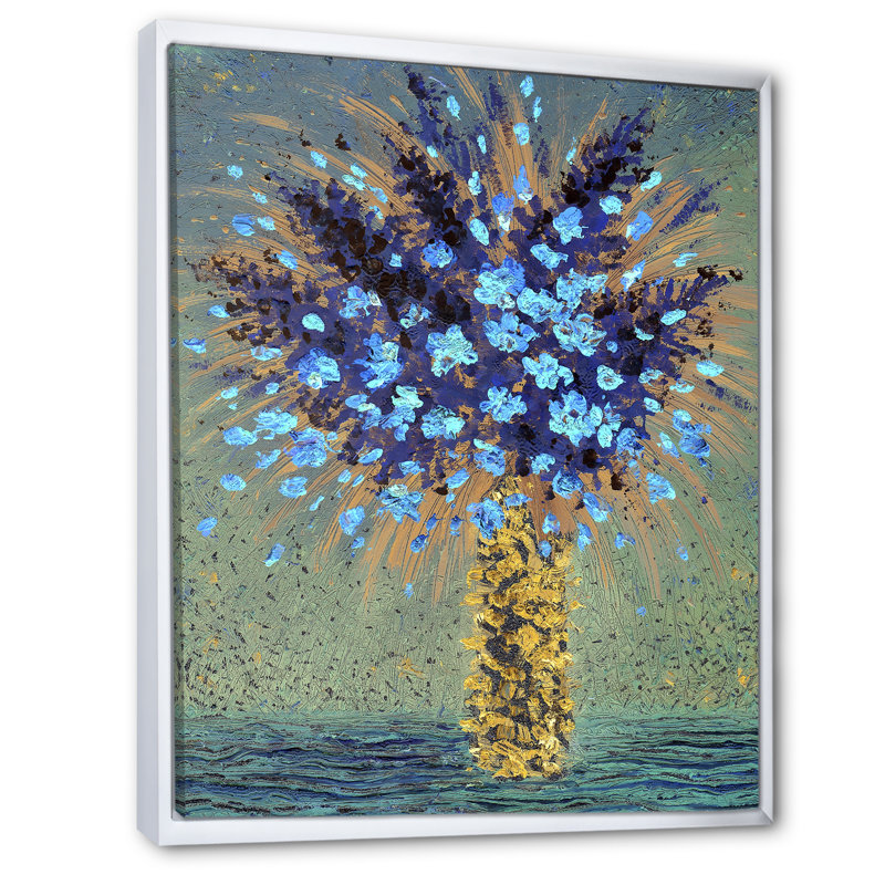 Fleurs bleues - peinture, H 40 po x l 30 po x P 1,5 po, Cadre flottant blanc