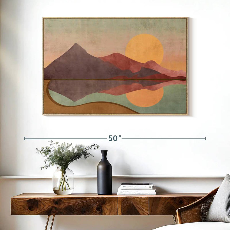 Boho Sundown, Floating Frame Natural Wood, 40" X 27"