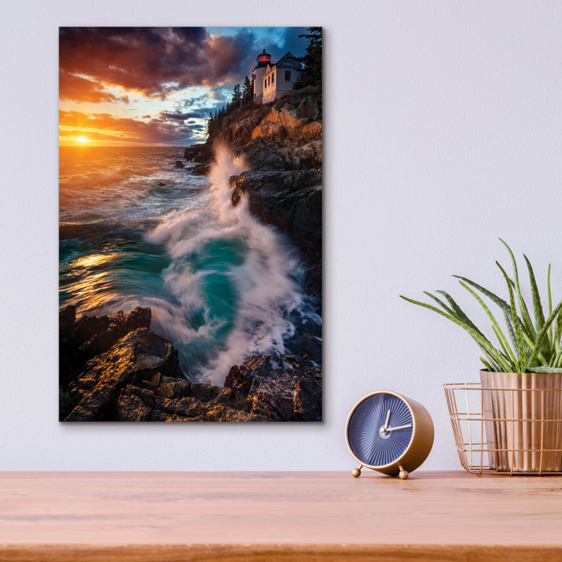 Art mural en verre Breakwater Bay «High Tide At Sunset» par Rick Berk, H 16 po x l 12 po x P 0,13 po
