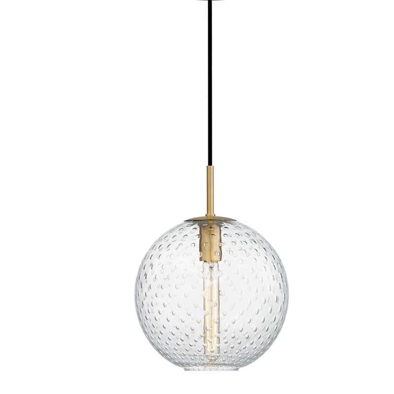 Rousseau 1 Light Pendant, Aged Brass, 12.75" H X 11.25" W X 11.25" D, Blue