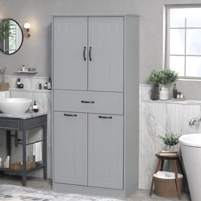 Armoire de rangement pour salle de bain avec deux paniers à linge, une armoire avec 1 tablette réglable et 1 tiroir