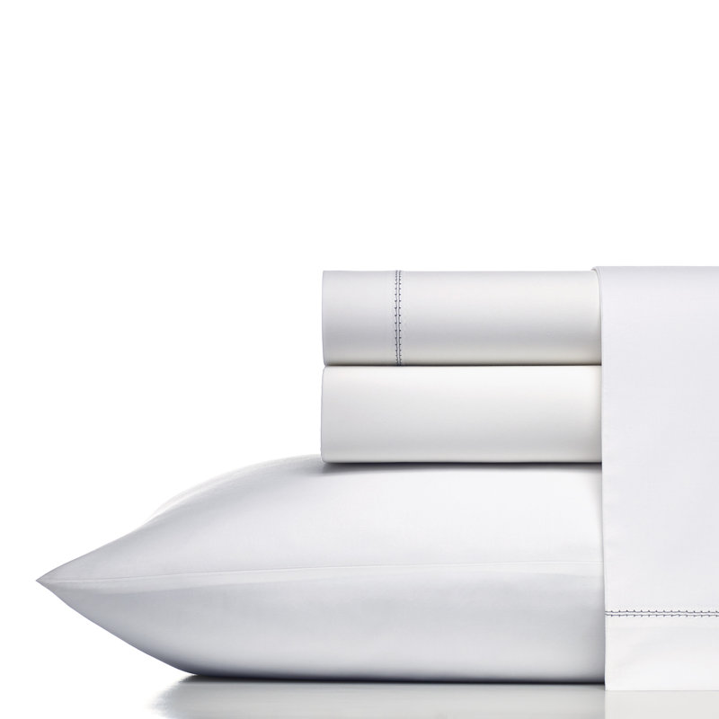 Vera Wang Perfect Percale 400 Thread Count Cotton Sheet Set, King Sheet Set + 2 Pillowcases, White/White