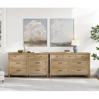 Large Dresser With 14 Drawers For Bedroom, Farmhouse Wooden Dresser
