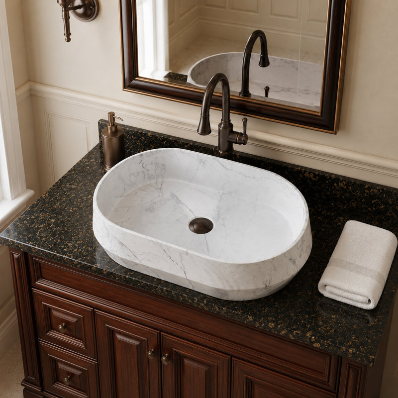 Lavabo de salle de bain vasque en pierre 21 po avec surface ciselée en marbre gris