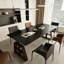 Bureau électrique à hauteur réglable noir minimaliste 62,99 "avec plateau en pierre frittée et pieds en bois massif-129455420