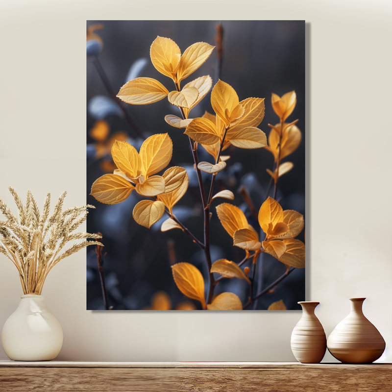  «Eucalyptus de luxe lumineux jaune et noir - art mural Eucalyptus salon, Toile tendue, H 32 po x l 16 po