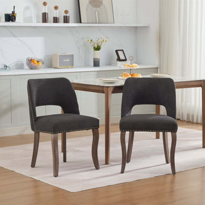 Ensemble de 2 chaises de salle à manger en bois, tissu moderne rembourré avec un design évidé et un dossier incurvé pour une assise confortable