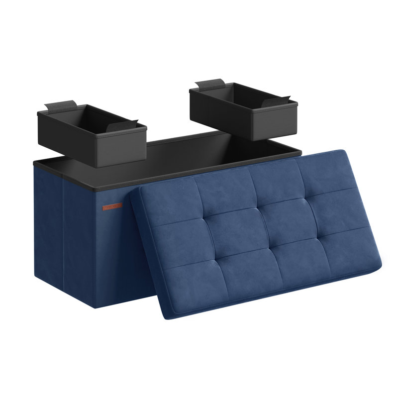 Rikkia 76cm Wide Velvet Tufted Rectangle Solid Colour Standard Ottoman with Storage, Blue