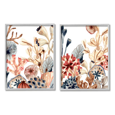 «Tropical Ocean Floor Plant Life Expressive Abstract Coral», ensemble de 2 impressions sur bois