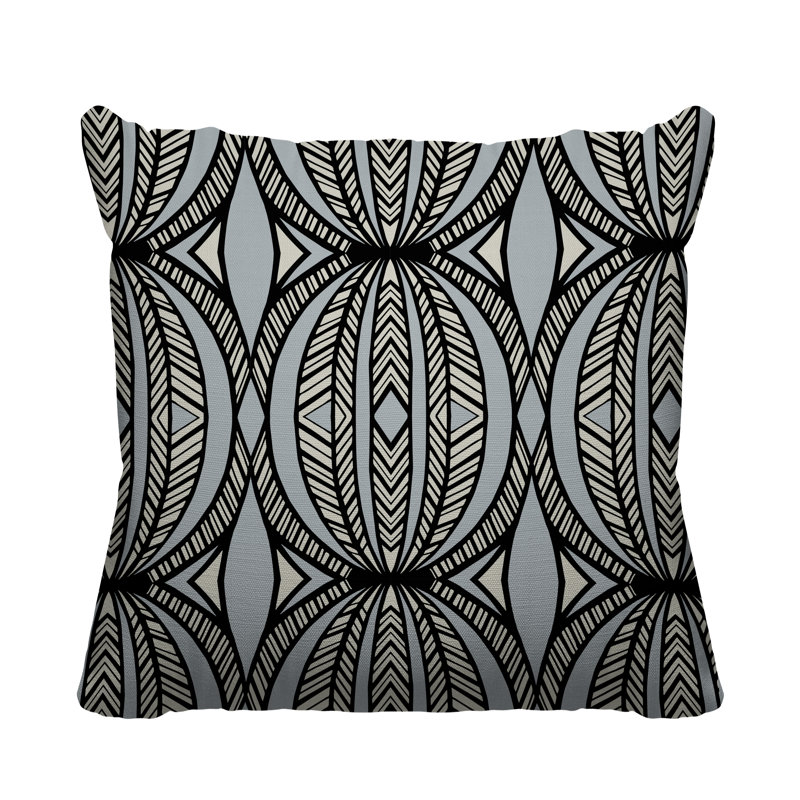 Coussin décoratif intérieur / extérieur Kiva Abstract Tribal, L 15 po x H 15 po, gris