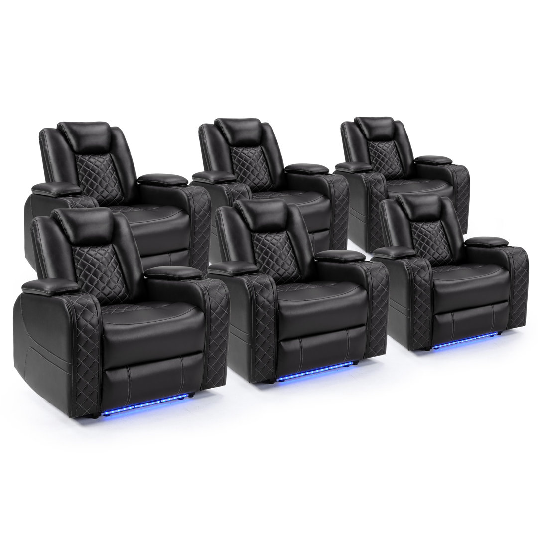 36.2" Wide Luxury Multifunctional Vegan Leather Power Reclining Home Theater Seat with Cupholder (Set of 6) Latitude Run®
