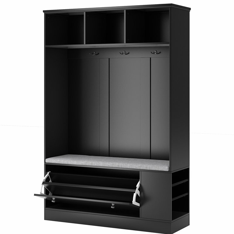 Arbre d'entrée avec banc et rangement pour vestiaire et chaussures, Noir