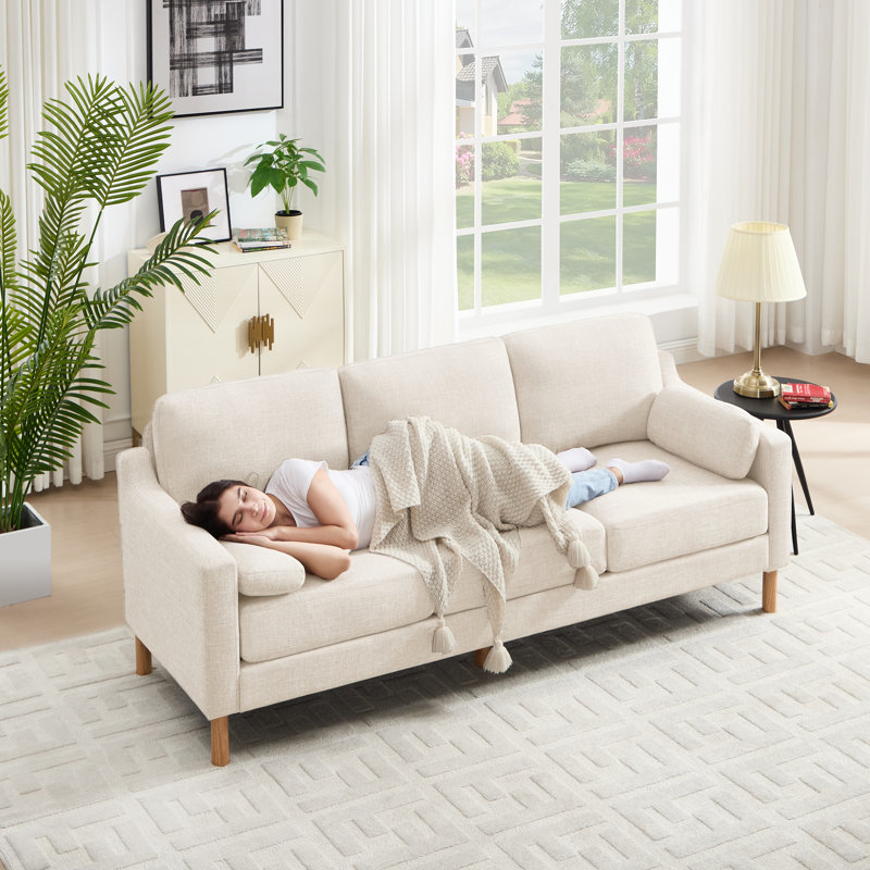 Canapé standard rembourré à accoudoirs carrés de 84 po Lagoa, Lin crème
