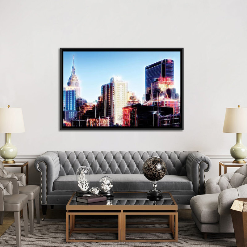 « rêve city » sur toile, H 40 po x l 60 po x P 1,5 po, Toile avec cadre noir, Pas de tapis