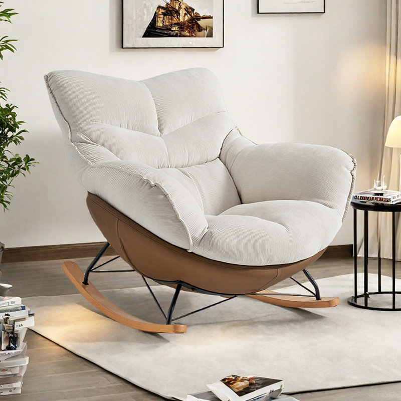 Chaise berçante simple moderne avec coussin amovible, Café, Beige