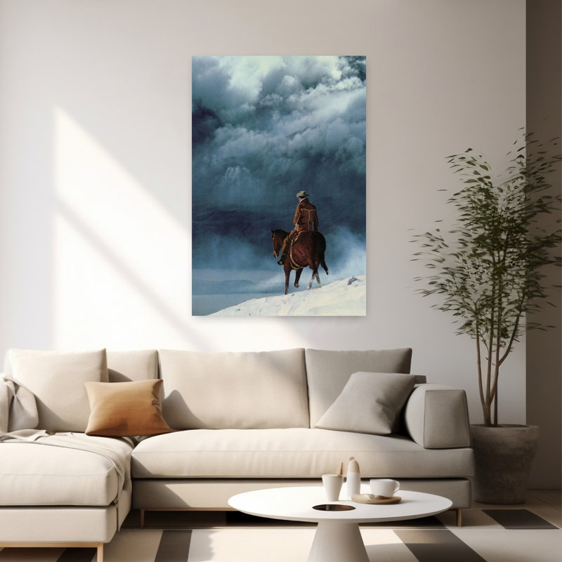 Art contemporain rétro, cheval abstrait, paysage d'hiver, H 60 po x l 40 po