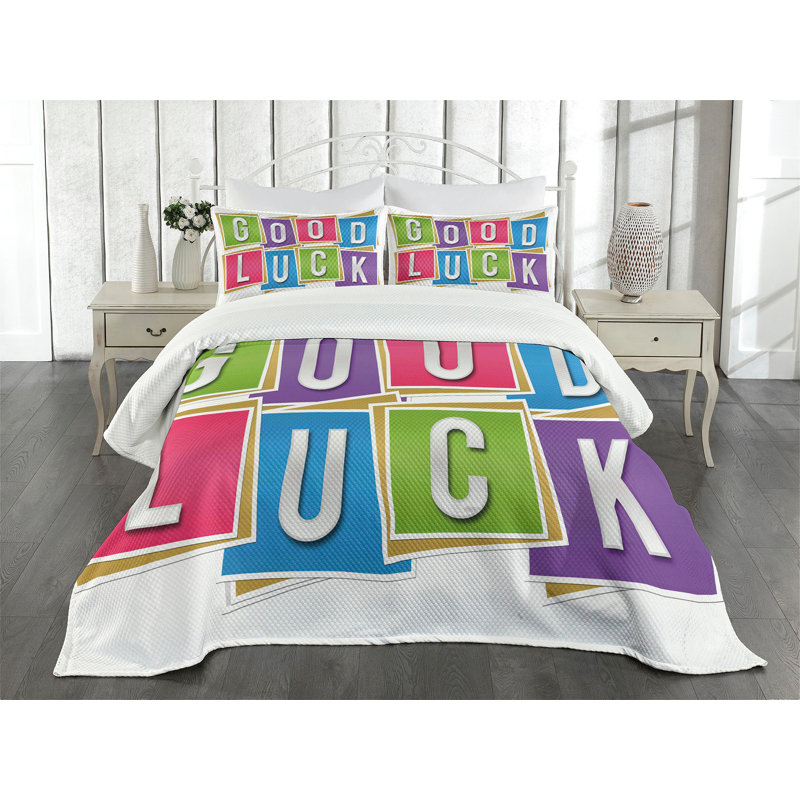Ambesonne Colorful Bedspread Set 3 Pcs Blocks Letter Wish King Multicolor