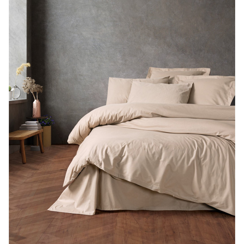 High-Quality Ranforce Single Quilt Cover Set, 100% Cotton, Beige | Duvet Cover 63 x 87, Flat Sheet 63 x 95, Pillowcase 20 x 28 | Reactive Printing, Machine Washable, Button Closure | Soft & Durable Bedding Set