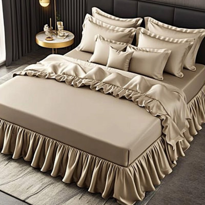 Solid Pleated Silk Bed Skirt