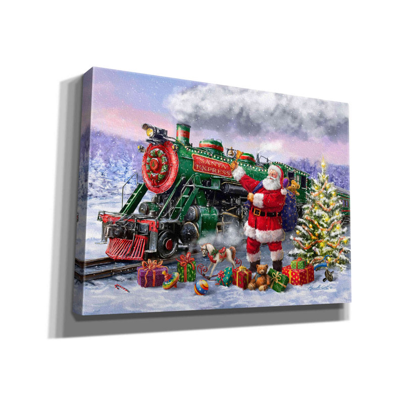 «Santa’s Express Train» par Ali Corti, art mural sur toile, H 40 po x l 54 po x P 1,5 po