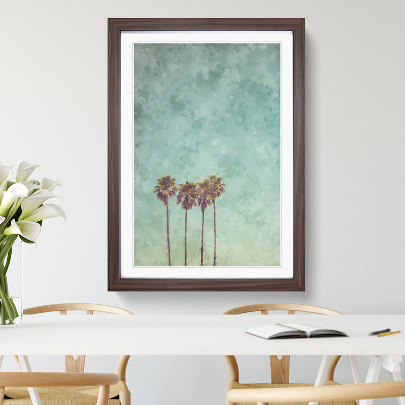 Summertime Palm Trees - Picture Frame Painting Print, 33cm H x 24cm W x 2cm D, Walnut Framed