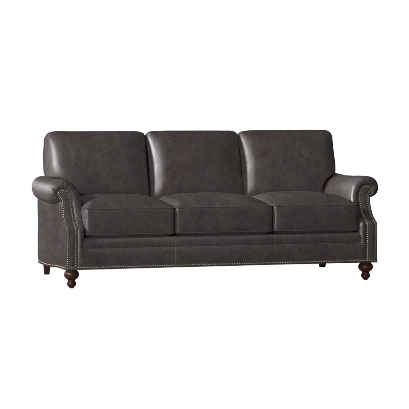 West Sofa, Gunmetal, Mahogany, Rio Mineral Genuine Leather