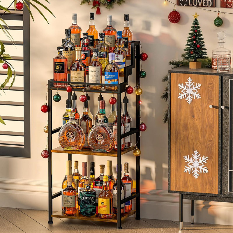 Table de bar à vin avec étagère à pieds - Support de coin autoportant pour la maison, étagère de rangement pour bouteilles de whisky et d'alcool de grande capacité, salon, brevet en instance