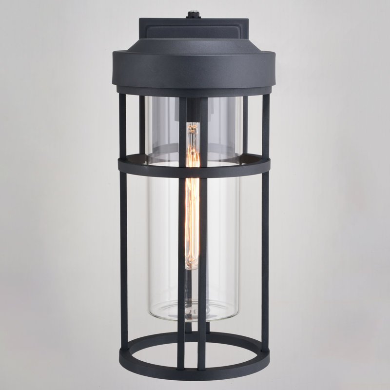 Crestline 14 in. H 1-Light Textured Black Dusk to Dawn Sensor Outdoor Wall Sconce, Rust-Resistant Aluminum, Clear Glass Shade, LED Compatible for Exterior Porch Patio Front Door or Garage