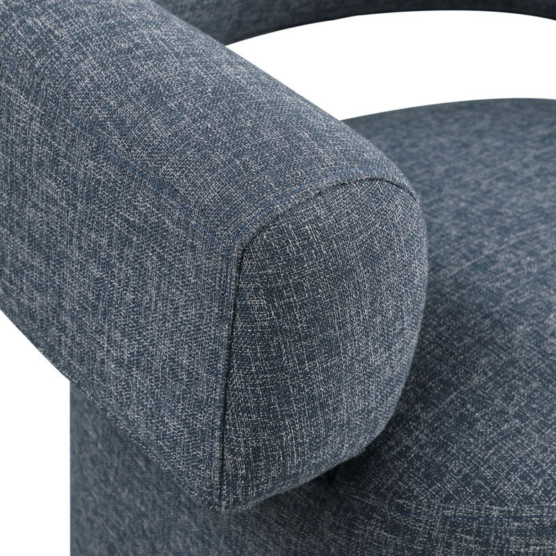 Hynek Upholstered Swivel Accent Chair, Blue Linen Textured Fabric