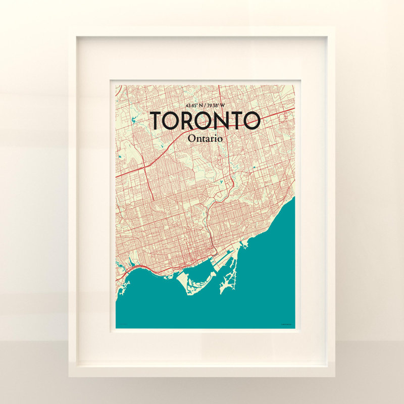 Toronto City Map in Tricolour 1 Piece Wall Art, 20cm H x 16cm W x 0.05cm D
