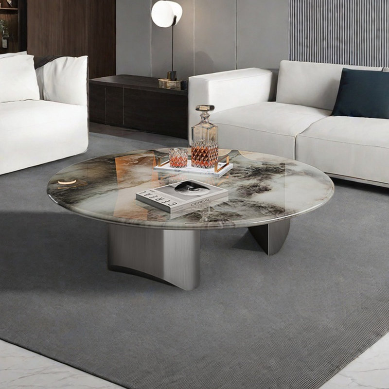 Round supercrystalline stone coffee table