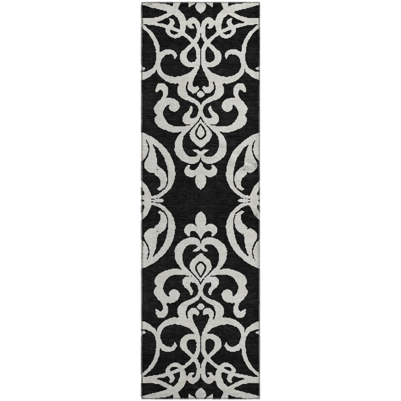 Premium Machine Washable Prisco Black Rug, Runner 2'3" x 7'6"