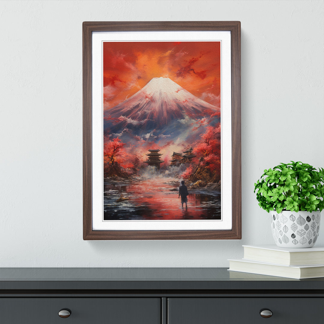 Mount Fuji Action Gemälde - Einzelner Bilderrahmen Kunstdrucke auf Holz