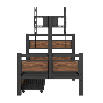 Metal Twin Platform Bed with Two Storage Drawers and Rotatable TV Stand