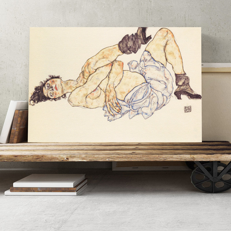 Woman Laying Down by Egon Schiele - Wrapped Canvas - Framed Print, 50cm H x 76cm W
