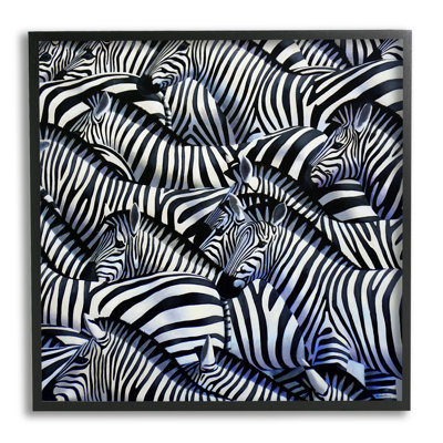 Troupeau de zèbres surpeuplés, rayures noires, peinture sur toile, ensemble d'art texturé par Alan Weston