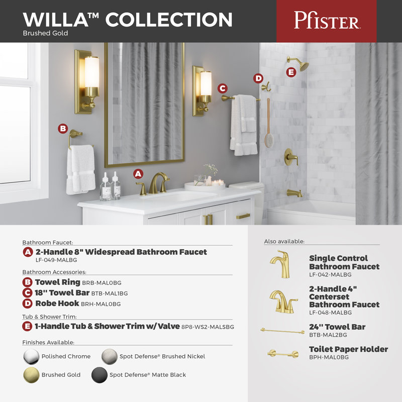Willa Shower Faucet, Brushed Gold