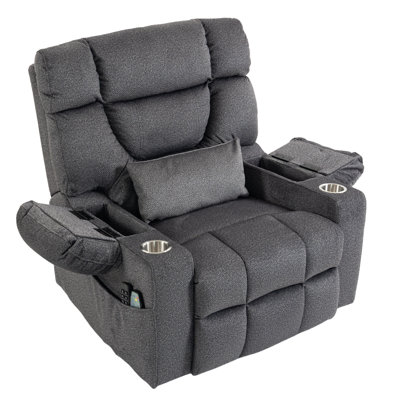 Fauteuil inclinable électrique triple motorisé pour personnes âgées, fauteuil inclinable à plat avec appui-tête réglable, massage par vibration et chaleur lombaire, rangement à bras rabattable, porte-gobelets