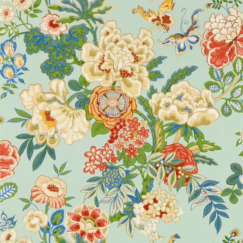 Emperor Peony Wallpaper, Jade/Apricot