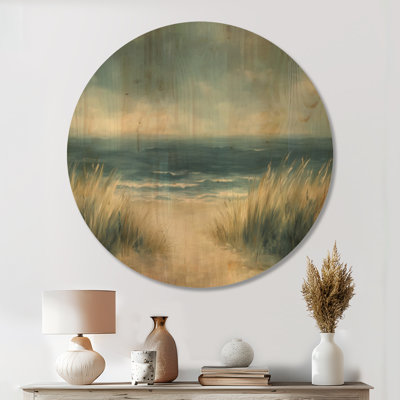 Bord de dunes orageux - Décoration murale ronde en bois bleu côtier