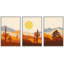 " Mid-Century Cactus Desert Mountain Abstract Nature Modern Art Decor Panorama Multicolor " 3 - Pieces-98697786-98697785