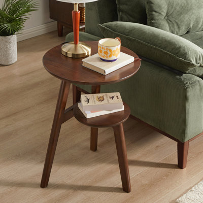 2-Tier Round Solid Wood Side Table