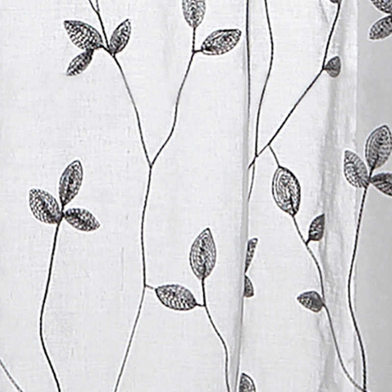Gray Botanical Embroidery Rod Pocket Window Valance