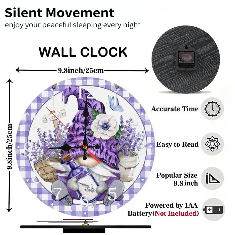Horloge murale en bois 10 po, mouvement silencieux, à piles (piles AA non incluses), décor artistique, parfait pour les décorations