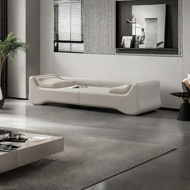 Banc rembourré en cuir Stochmal Match, Blanc cassé, H 21,25 po x l 70,86 po x P 19,68 po